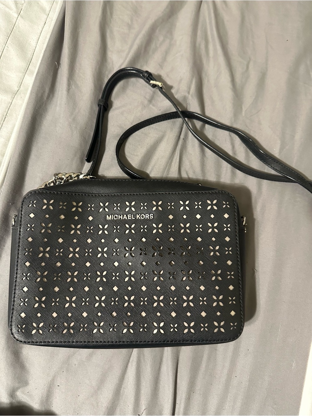 Michael Kors Black Perforated Leather Crossbody